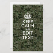 Jouw tekst Digital Camouflage Woodland Keep Calm Briefpapier (Voorkant / Achterkant)