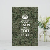 Jouw tekst Digital Camouflage Woodland Keep Calm Briefpapier (Staand voorkant)