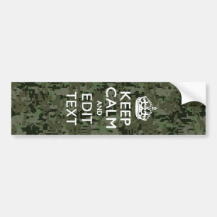 Jouw tekst Digital Camouflage Woodland Keep Calm Bumpersticker