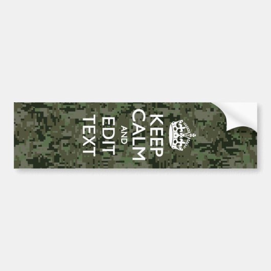 Jouw tekst Digital Camouflage Woodland Keep Calm Bumpersticker (Voorkant)