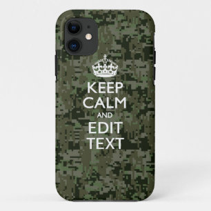 Jouw tekst Digital Camouflage Woodland Keep Calm Case-Mate iPhone Case