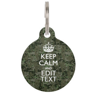 jouw tekst Digital Camouflage Woodland Keep Calm Huisdierpenning