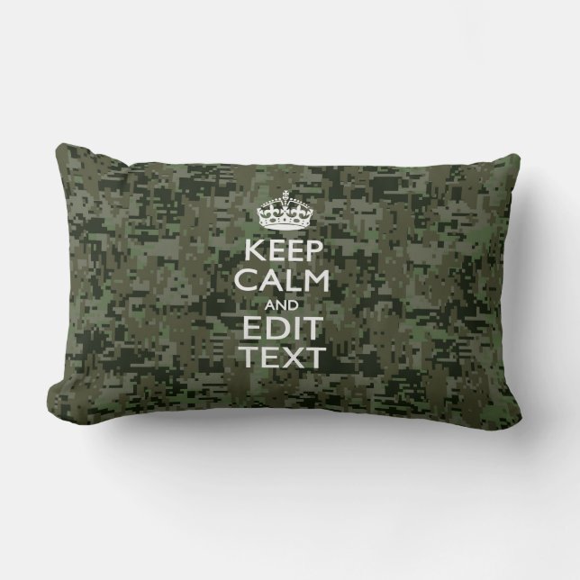 Jouw tekst Digital Camouflage Woodland Keep Calm Kussen (Voorkant)