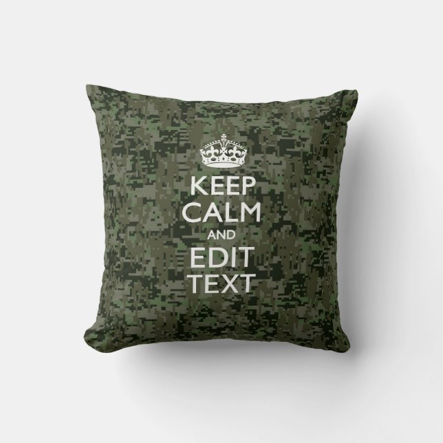 Jouw tekst Digital Camouflage Woodland Keep Calm Kussen (Voorkant)