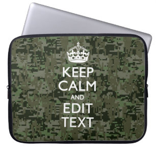 Jouw tekst Digital Camouflage Woodland Keep Calm Laptop Sleeve