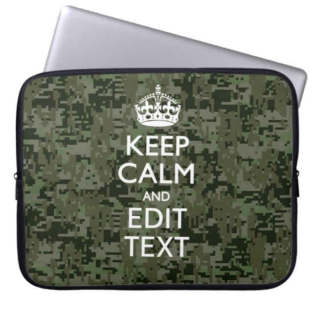 Jouw tekst Digital Camouflage Woodland Keep Calm Laptop Sleeve (Voorkant)