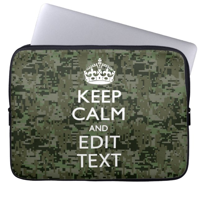 Jouw tekst Digital Camouflage Woodland Keep Calm Laptop Sleeve (Voorkant)