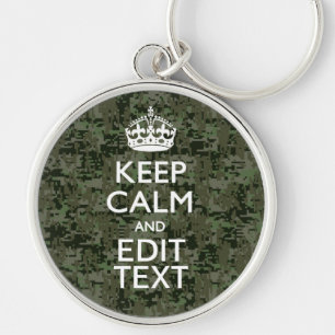 Jouw tekst Digital Camouflage Woodland Keep Calm Sleutelhanger