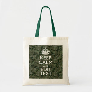 Jouw tekst Digital Camouflage Woodland Keep Calm Tote Bag