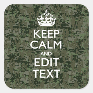 Jouw tekst Digital Camouflage Woodland Keep Calm Vierkante Sticker