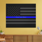 Jouw tekst Dunne Blauwe Lijn Stijlvol Zwart US Fla Canvas Afdruk (Insitu (Woonkamer))