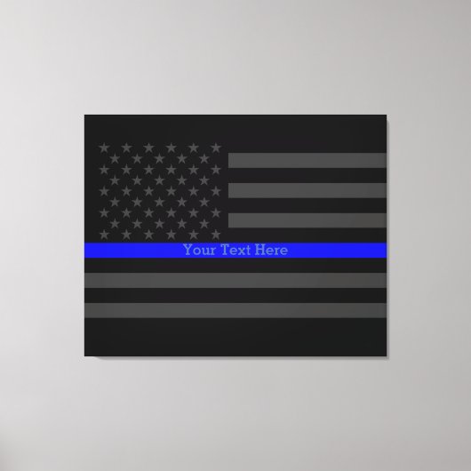 Jouw tekst Dunne Blauwe Lijn Stijlvol Zwart US Fla Canvas Afdruk (Voorkant)