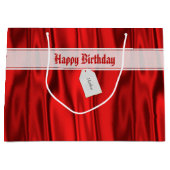 Jouw tekst | Elegant Happy Birthday Red Satin Groot Cadeauzakje (Voorkant)