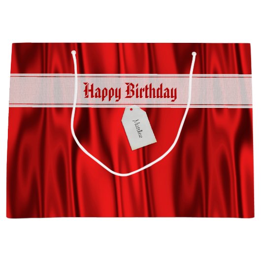 Jouw tekst | Elegant Happy Birthday Red Satin Groot Cadeauzakje (Voorkant)