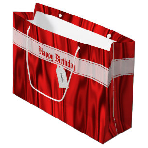 Jouw tekst   Elegant Happy Birthday Red Satin Groot Cadeauzakje