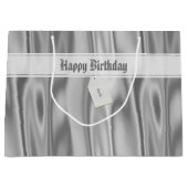 Jouw tekst: Elegant Happy Birthday Silver Satin Groot Cadeauzakje (Voorkant)