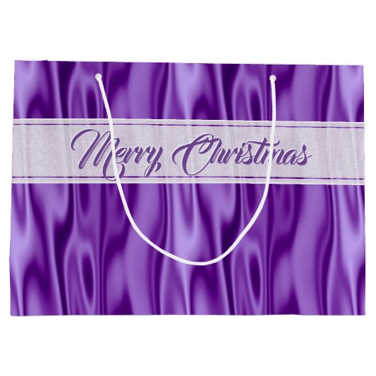 Jouw tekst | Elegant Kerstmis Paars Faux Satin Groot Cadeauzakje (Achterkant)