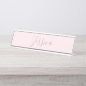 Jouw tekst | Elegant Script & Zacht Blush Roze Bureau Naambordje (Voorkant)