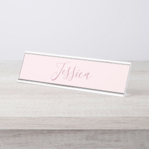 Jouw tekst   Elegant Script & Zacht Blush Roze Bureau Naambordje