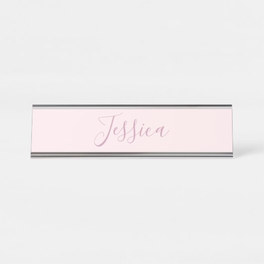 Jouw tekst | Elegant Script & Zacht Blush Roze Bureau Naambordje (Voorkant)