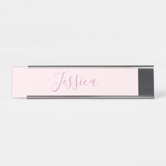 Jouw tekst | Elegant Script & Zacht Blush Roze Bureau Naambordje (Voorkant)