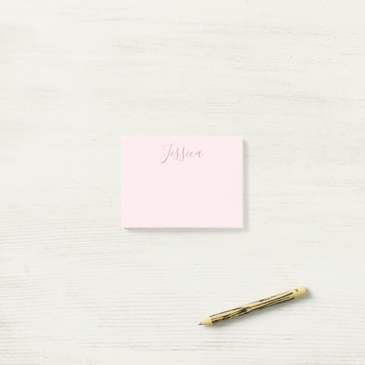 Jouw tekst | Elegant Script & Zacht Blush Roze Post-it® Notes (Op bureau)