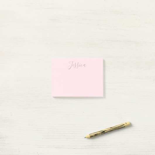 Jouw tekst | Elegant Script & Zacht Blush Roze Post-it® Notes (Op bureau)