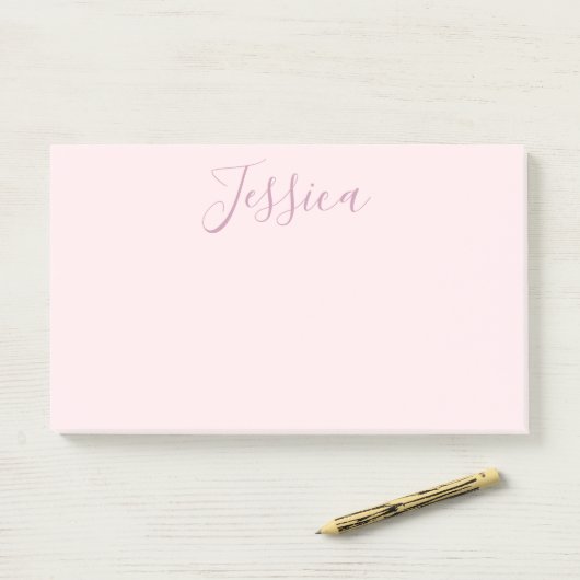 Jouw tekst | Elegant Script & Zacht Blush Roze Post-it® Notes (Op bureau)
