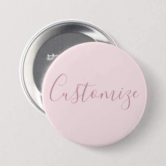 Jouw tekst | Elegant Script & Zacht Blush Roze Ronde Button 7,6 Cm (Voorkant /achterkant)