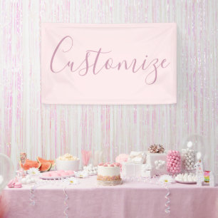 Jouw tekst   Elegant Script & Zacht Blush Roze Spandoek