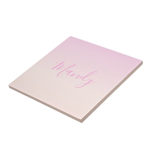 Jouw tekst | Elegant Script & Zachte Blush Roze Om Tegeltje (Zijkant)