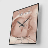 Jouw tekst en Baby Foto Lijst Sjabloon Vierkante Klok (Hoek)