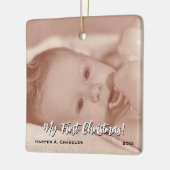 Jouw tekst en Baby Foto Mijn eerste Kerstmis Keramisch Ornament (Links)