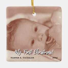 Jouw tekst en Baby Foto Mijn eerste Kerstmis Keramisch Ornament