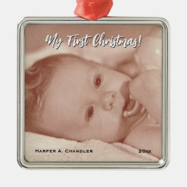 Jouw tekst en Baby Foto Mijn eerste Kerstmis Metalen Ornament