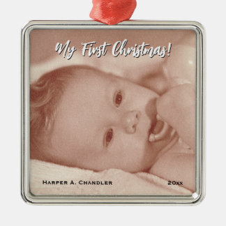 Jouw tekst en Baby Foto Mijn eerste Kerstmis Metalen Ornament