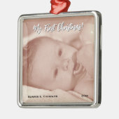 Jouw tekst en Baby Foto Mijn eerste Kerstmis Metalen Ornament (Links)