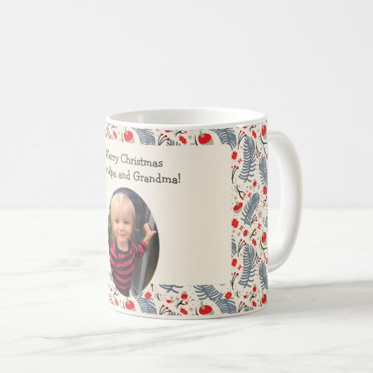 Jouw tekst- en fotokerstmok met patroon.v.2 koffiemok (Voorkant rechts)