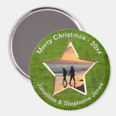 Jouw tekst en foto's: Groen Star-vormig Afbeelding Magneet (Voorkant / Achterkant)