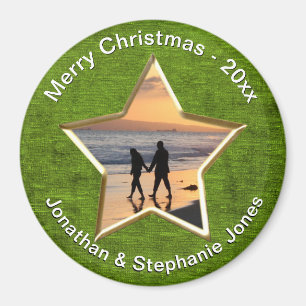 Jouw tekst en foto's: Groen Star-vormig Afbeelding Magneet