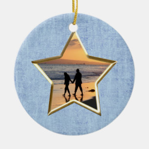 Jouw tekst en foto's: Lijst blauw Star-vormig Afbe Keramisch Ornament