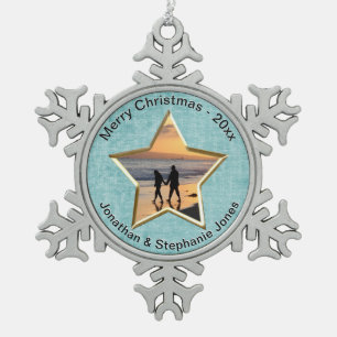 Jouw tekst en foto's: Lijst van Aqua Star-vormig A Tin Sneeuwvlok Ornament