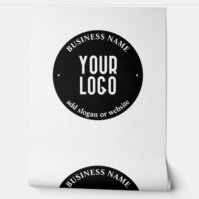 Jouw tekst en geüploade Logo | Bewerkbaar zwart-wi Behang (Afrollen)