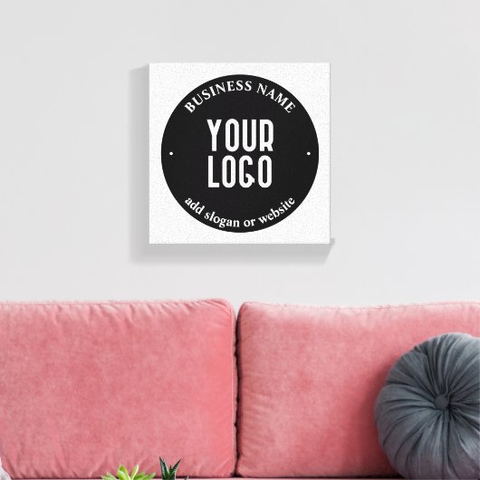 Jouw tekst en geüploade Logo | Bewerkbaar zwart-wi Canvas Afdruk (Insitu (Woonkamer))