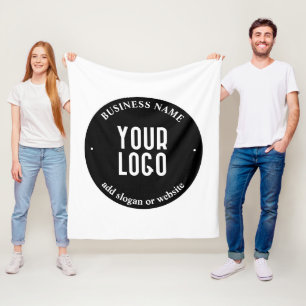 Jouw tekst en geüploade Logo   Bewerkbaar zwart-wi Fleece Deken