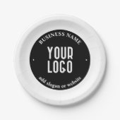 Jouw tekst en geüploade Logo | Bewerkbaar zwart-wi Papieren Bordje (Voorkant)