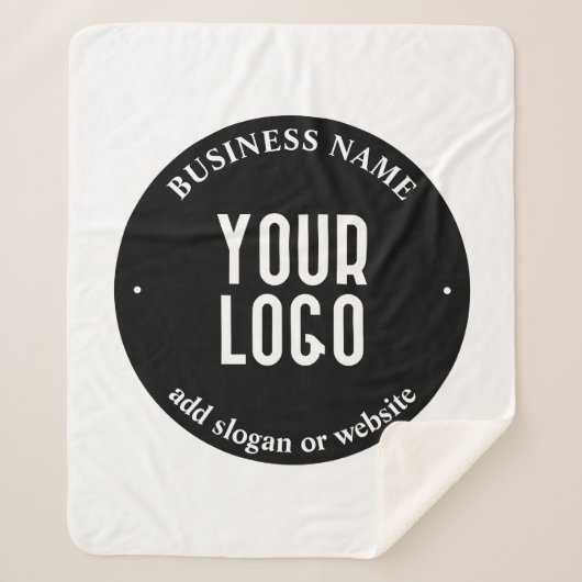 Jouw tekst en geüploade Logo | Bewerkbaar zwart-wi Sherpa Deken (Voorkant)