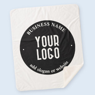 Jouw tekst en geüploade Logo   Bewerkbaar zwart-wi Sherpa Deken
