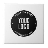 Jouw tekst en geüploade Logo | Bewerkbaar zwart-wi Tegeltje (Voorkant)