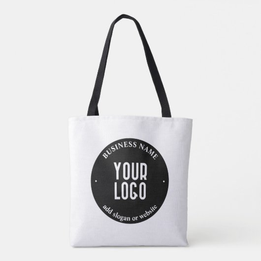 Jouw tekst en geüploade Logo | Bewerkbaar zwart-wi Tote Bag (Achterkant)